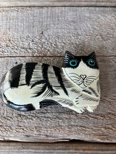 Vintage Hand-Painted Cat Barrette Hair Clip Approx. 3.5  x 2.25" Black  White