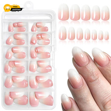 120PC Ombre Oval Press on Nails Short Fake Nails Press ons Glue on Nails with Gl