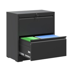 2 Drawer Lateral File Cabinet with Lock, Steel Horizontal Filing Cabinet (Black)