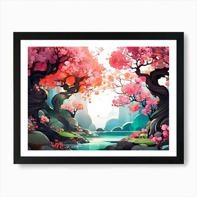 Sakura Bäume 4 Kunstdruck gerahmt Wandbild Poster Leinwanddruck Bild