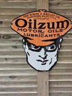 GIANT VINTAGE 1950'S OILZUM MOTOR OIL PORCELAIN ENAMEL SIGN 30 X 30