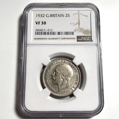 1932 Great Britain Florin Two Shilling NGC VF30 Scarce Key Date .500 Silver