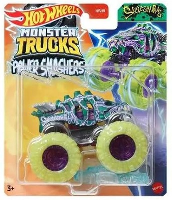 Hot Wheels Monster Trucks New for 2024 1:64 Scale Power Smashers (Skelesaurus)