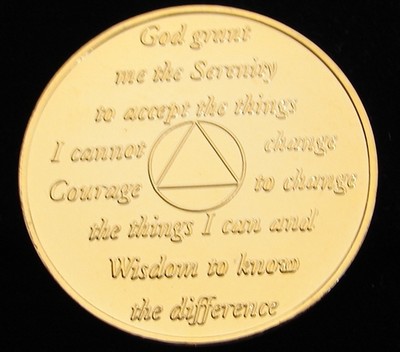 Gold Plated Alcoholics Anonymous 1 Year AA Symbol Medallion Coin Token ...