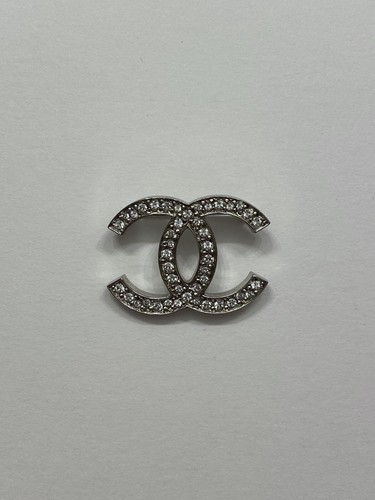 Authentic CHANEL CC Silver Crystal Rhinestone Pin Brooch - Picture 2 of 5