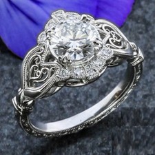 1.30ct White Round Cut CZ Art Deco Engagement Wedding Ring in Solid 925 Silver