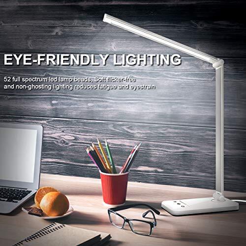 LED Desk Lamp Dimmable Table Lamp Reading Lamp with USB Charging Port, Silver - Picture 5 of 7