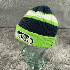 Seattle Seahawks Beanie Hat Cap Mens One Size Green Striped New Era Logo NFL Y2K