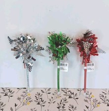Christmas Stripe Pom-Pom Pens Black Ink Each Top w Silver Snowflakes
