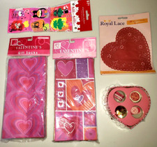 VALENTINES DAY LOT GIFT TREAT SACKS EMBELLISHMENTS HEARTS PAPER RED
