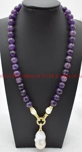 Perles Rondes de Gems d'Améthyste Naturelles et Blanc Keshi baroque Pearl Collier pendentif