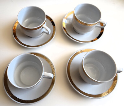 4 Cafetassen mit Untersetzer mit Goldrand-Vintage DDR-CP 40/43-Z:sehr gut (1975)