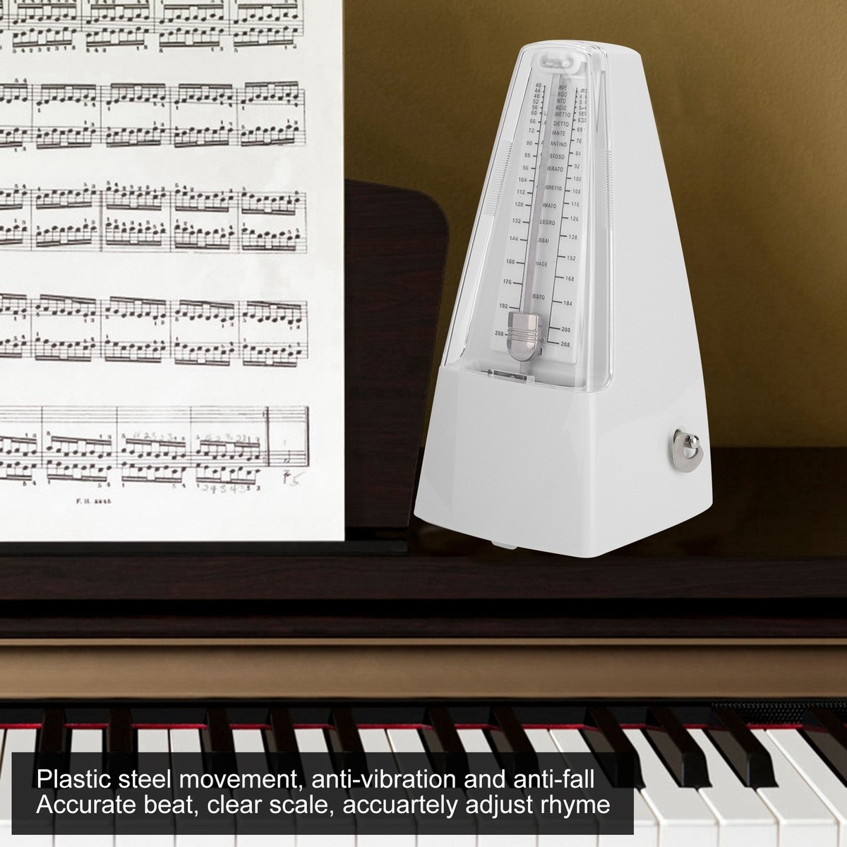 Metronomo Meccanico Ed Elettronico Universal - Per Piano, Batteria, Bianco, Con Avvolgimento A Chiave - Foto 3