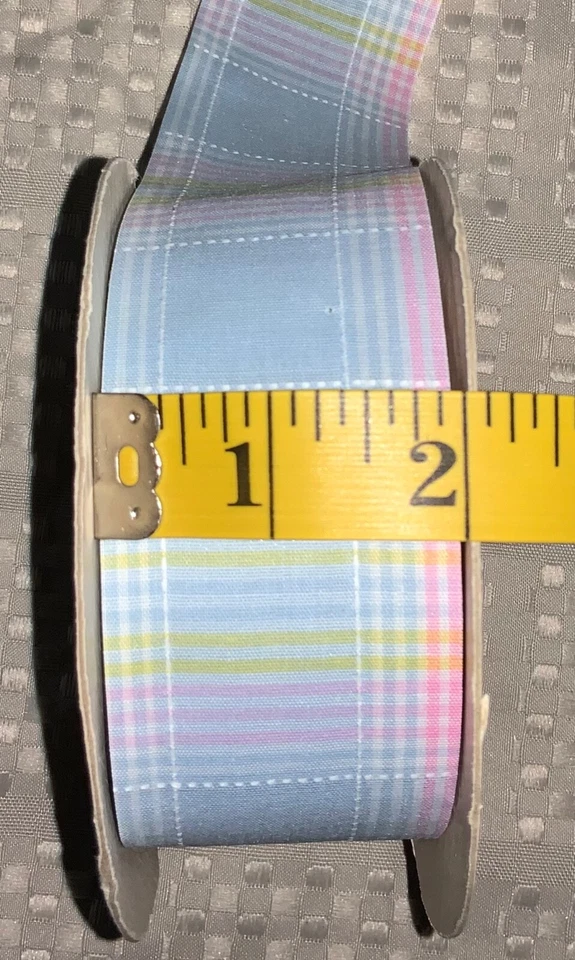 "Cinta vintage de 2"" A Lion Company 55 pies Laddie No. 16 azul, rosa, amarillo, blanco Foto 3 de 3