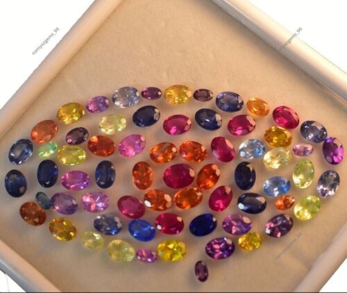 25 Pcs Natural Sapphire Mix Color Oval CERTIFIED Gemstone Lot 7x5 mm - Picture 2 of 5