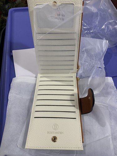 Women’s Bostanten Genuine Beige/White Leather Wallet Bi-Fold with 17 Card Slot - Picture 3 of 6
