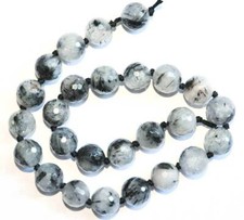 B1-13 - 14 MM TURMALIN QUARZ KUGELN STRANG FACETTIERT GEKNOTET