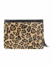 New $225 Rafe New York Celia Large Leopard-print Calf Hair Clutch
