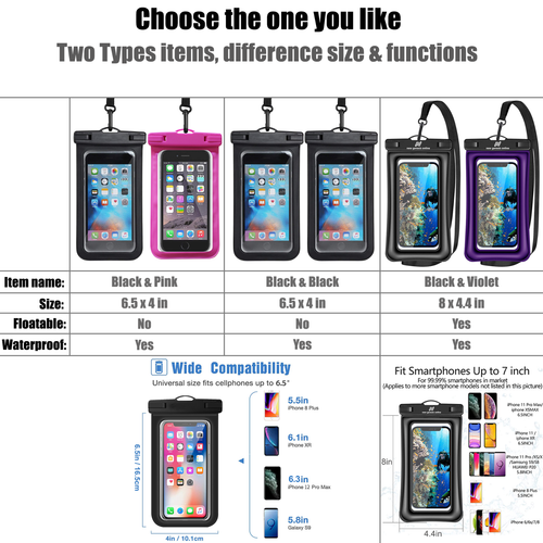 2 Pack Universal Waterproof Cell Phone Pouch Dry Bag Cover For Phone - Picture 2 of 11