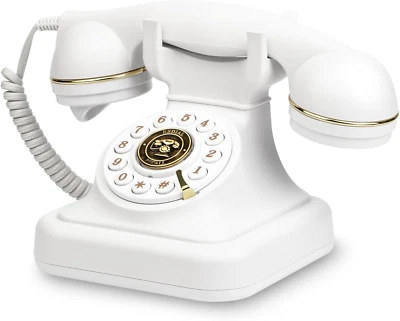 Retro Festnetztelefone Klassisches Retro Telefon mit Wählscheibe Vintage Weiß - Bild 1 von 4