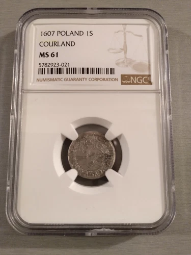 Poland-Courland-Latvia--1 Solidus-1607-mint Mitau-NGC MS61-SCARCE