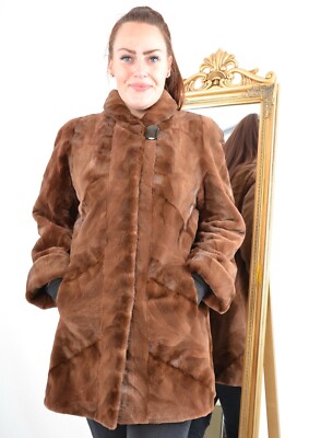 US5009 REAL SHEARED MINK FUR JACKET RANCH MINK COAT LIGHTWEIGHT SIZE L  NERZ