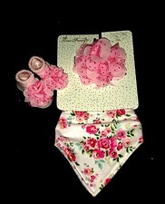 New  Baby Girls 3 pc "Bow Fancy" Headband, Booties, Handkerchief SET NWT