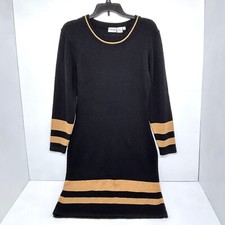 Newport News Easy Style Women's Med Black/Tan Long Sleeve Sweater Dress Size M