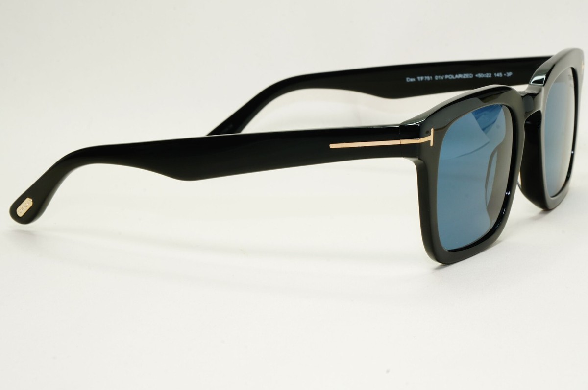 Tom Ford Sunglasses Dax Polarized Black Glossy Square Blue FT0751