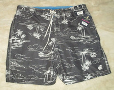Caribbean Joe Men's XXL Black UPF 50 Tropical Tiki Swim Trunk Mesh Inseam 9"