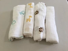 New ADEN AND ANAIS Swaddle Muslin Cotton Blanket Lion Giraffe White