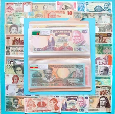 50 Different World Banknotes From 50 Countries Paper Money English Flags & Album