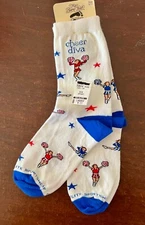 CHEER! ADULT 9-11 WHITE W/ RED & BLUE  'CHEER DIVA' GRAPHICS SNEAKER SOCKS NWT!
