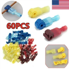 60Pcs Insulated 22-10 AWG T-Taps Quick Splice Wire Terminal Connectors Combo Kit