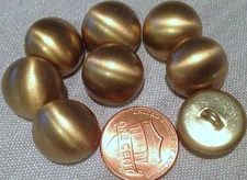 8 Domed Shiny Polished Brass Tone Puffed Hollow Shank Buttons 5/8" 15.5mm 7544
