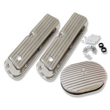 For Ford Sbf 1962-1985 Finned Polished Tall Valve Covers Oval 12 Air Cleaner