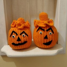 Vintage Halloween Hand Crocheted Jack-O-Lanterns Pumpkin Hobbyist Spooky Scary