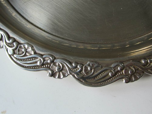 Antique Serving 10.5" Plate Quadruple Plate Hard White Metal LLO - Picture 5 of 8