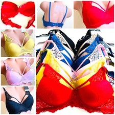 Lot 3/6 Bras Push-ups Plunge Bra Lace 3 hooks Strappy Detail Caged 68708 32B-40C