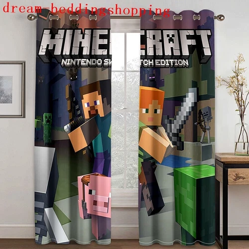 Cortinas de dormitorio ojales Minecraft habitación infantil oscurecimiento cortina protección UV - Imagen 14 de 20