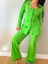 VTG 70S PIXIE OF CALIFORNIA GREEN pant suit 2 piece retro hippie bohemian Medium
