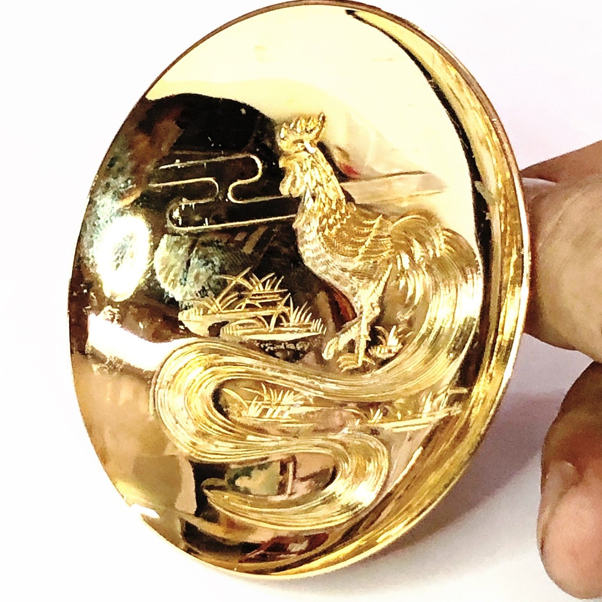 Japanese Sake Cup Sakazuki Vtg Zodiac Chicken Hen Gold