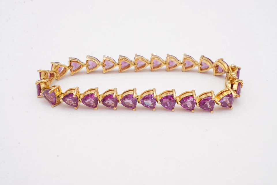 Brazalete de tenis de alejandrita enchapado en oro de plata de ley 925 creada en laboratorio de 7,25" Foto 3 de 4