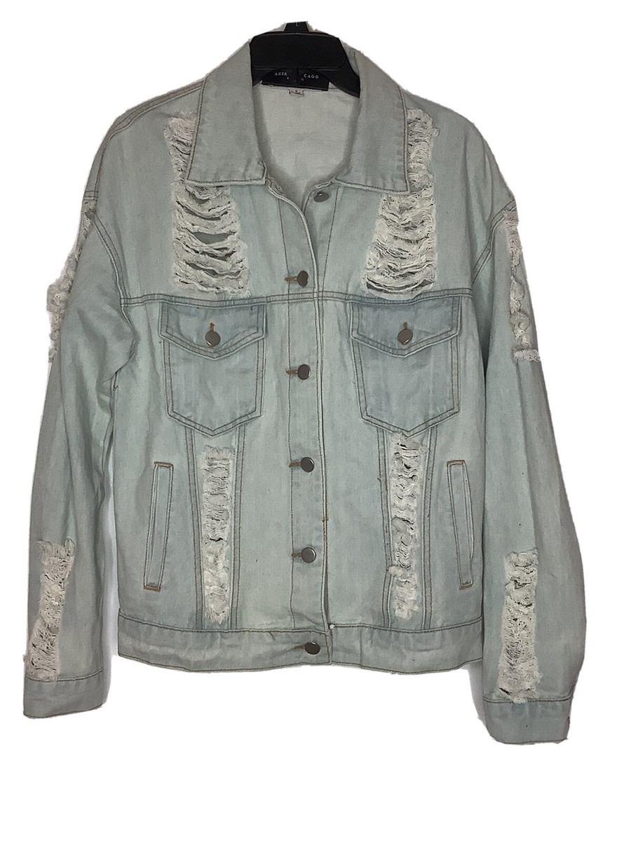 AKIRA Chicago Black Label Sz Small Distressed Denim Jacket Light Wash