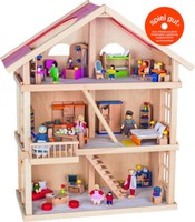 X Goki Puppenhaus 3 Etagen Komplett Mit MöBeln Und Biegepuppen, PuppenhausmöBel