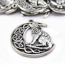 Celtic Wolf Howling Moon Charms 34mm Silver Pendants C733824 - 5, 10 Or 20PCs
