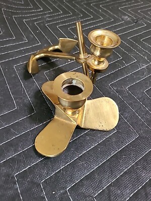 Vintage Brass Boat Propeller & Anchor Candlesticks Nautical Maritime Ship 