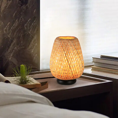 Rattan Table Lamp Bamboo Japanese Style Desk Lamp Ambient Wicker Nightlight