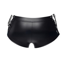 Patent Leather Men Lace Up Underwear Briefs Hollow Out Shorts Sexy Zip Boxer