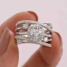Elegant 925 Sterling Silver White Topaz Charms Wedding Engagement Ring Size 9